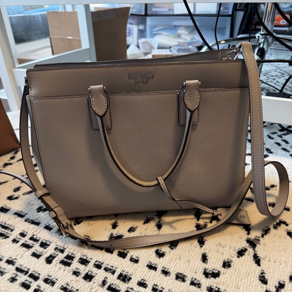 Kate Spade New York Cameron Taupe Large Satchel/Crossbody Bag